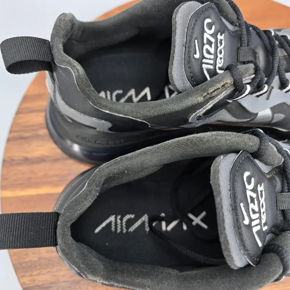 Nike Air Max 270 React Shoes Mens 8 Black Gray Lace Up Running Athletic Sneakers